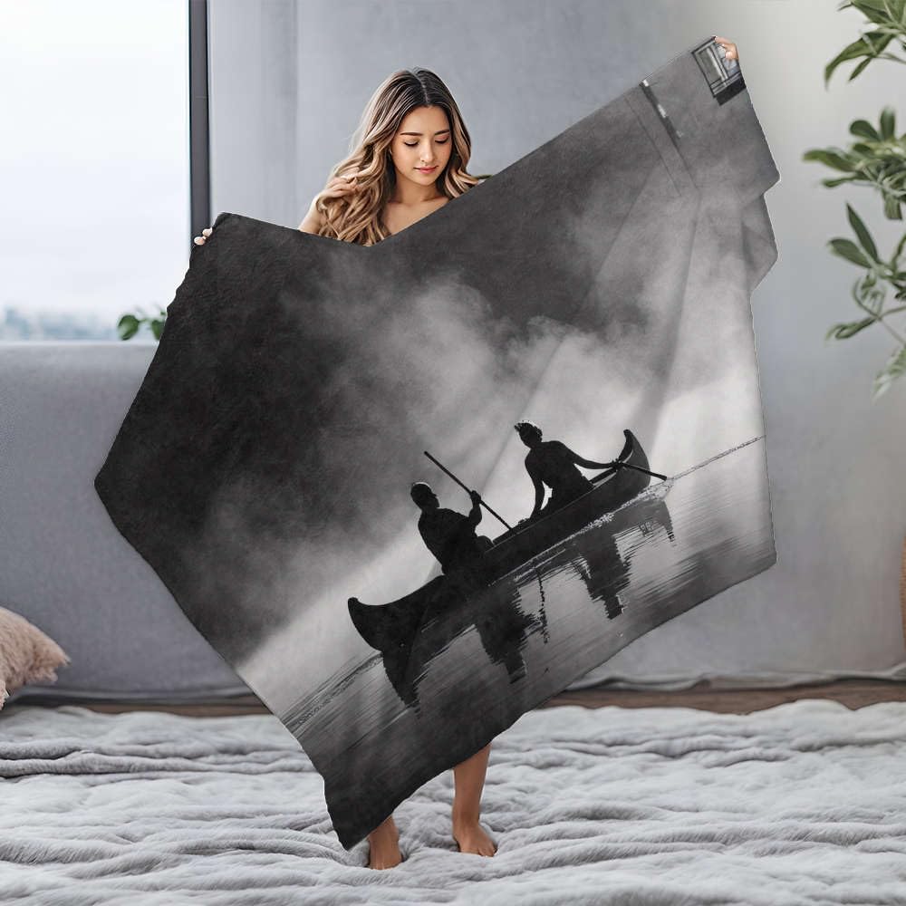Couverture douce en flanelle plaid lit canapé paysage lac 150x200cm