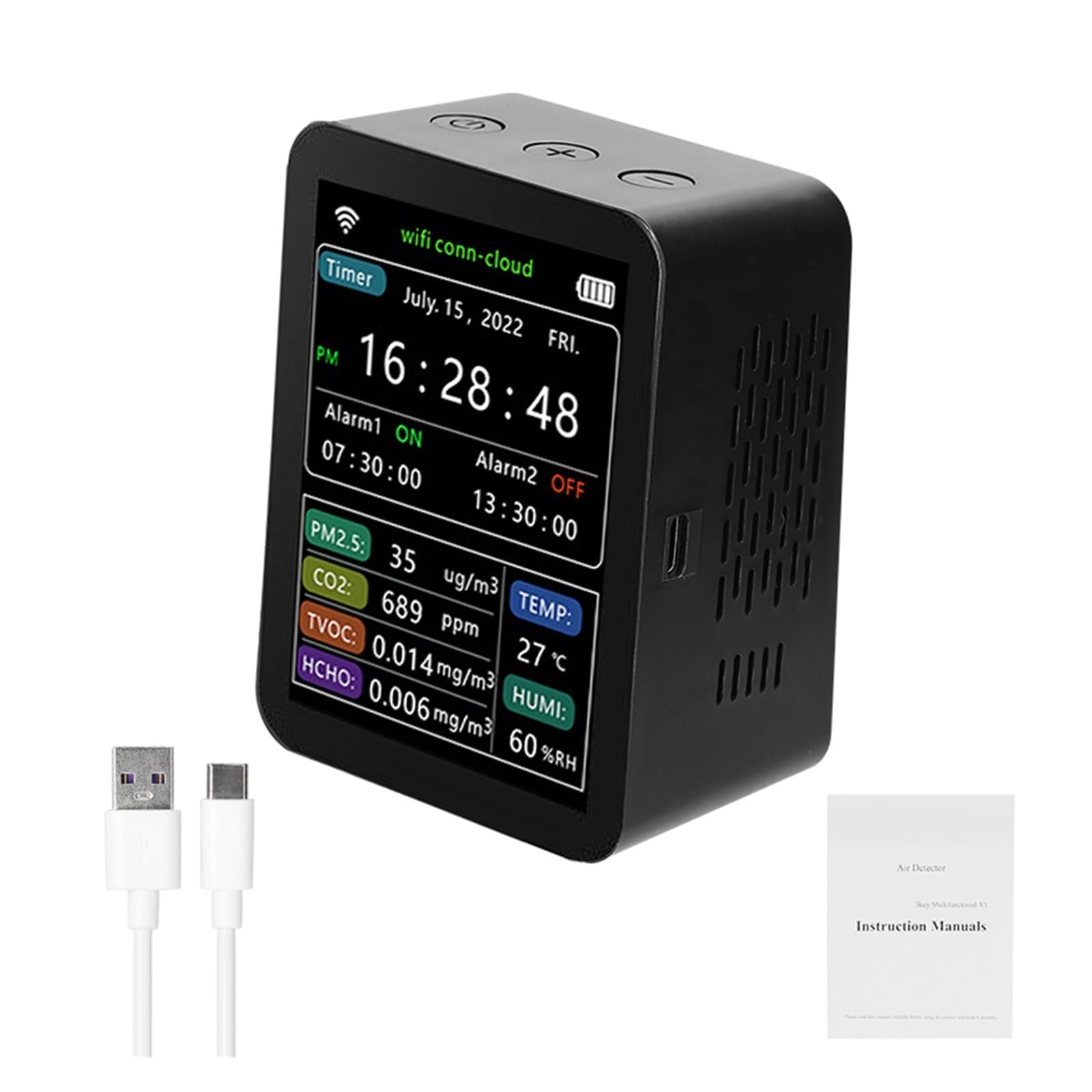 Mjfvn 6 In 1 Type 3 Co2 Meter Gas Detector Analyzer Air Quality Carbon Dioxide Detector Air Detector Intelligent Air Quality Air Pollution Monitor(6 In 1 Type 3)