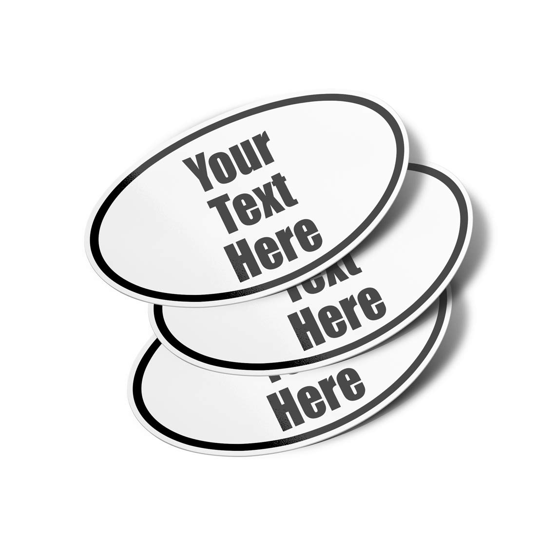 Personalized Oval Vinyl Bumper Stickers (3 Pack) (6" - Custom Text 3 Lines)