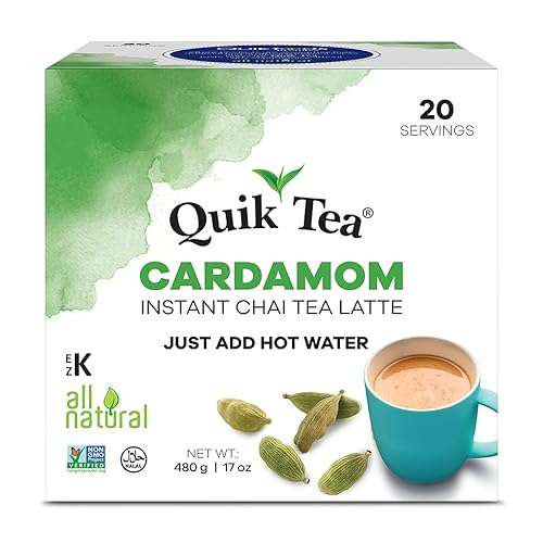 Miniatura 1 de QuikTea - Té Chai instantáneo de cardamomo caja individual de 20 unidades bolsas de una sola porción totalmente natural y libre de conservantes