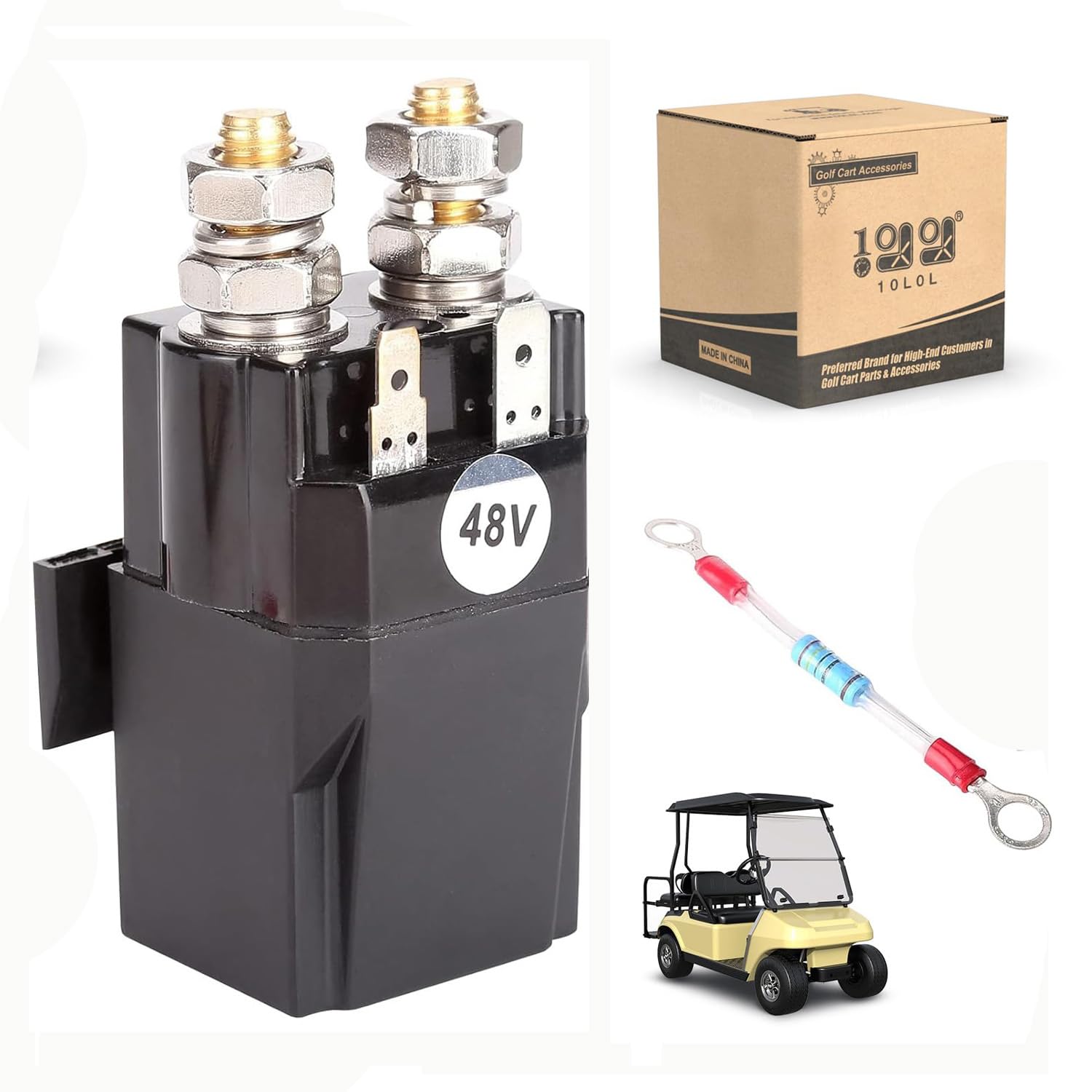 10L0L Golf Cart Solénoïde 48 V 200 A avec résistance pour Club Car DS & Precedent & Tempo modèles à partir de 2015, remplace OEM # 102865901, 1028659-01, 1014947