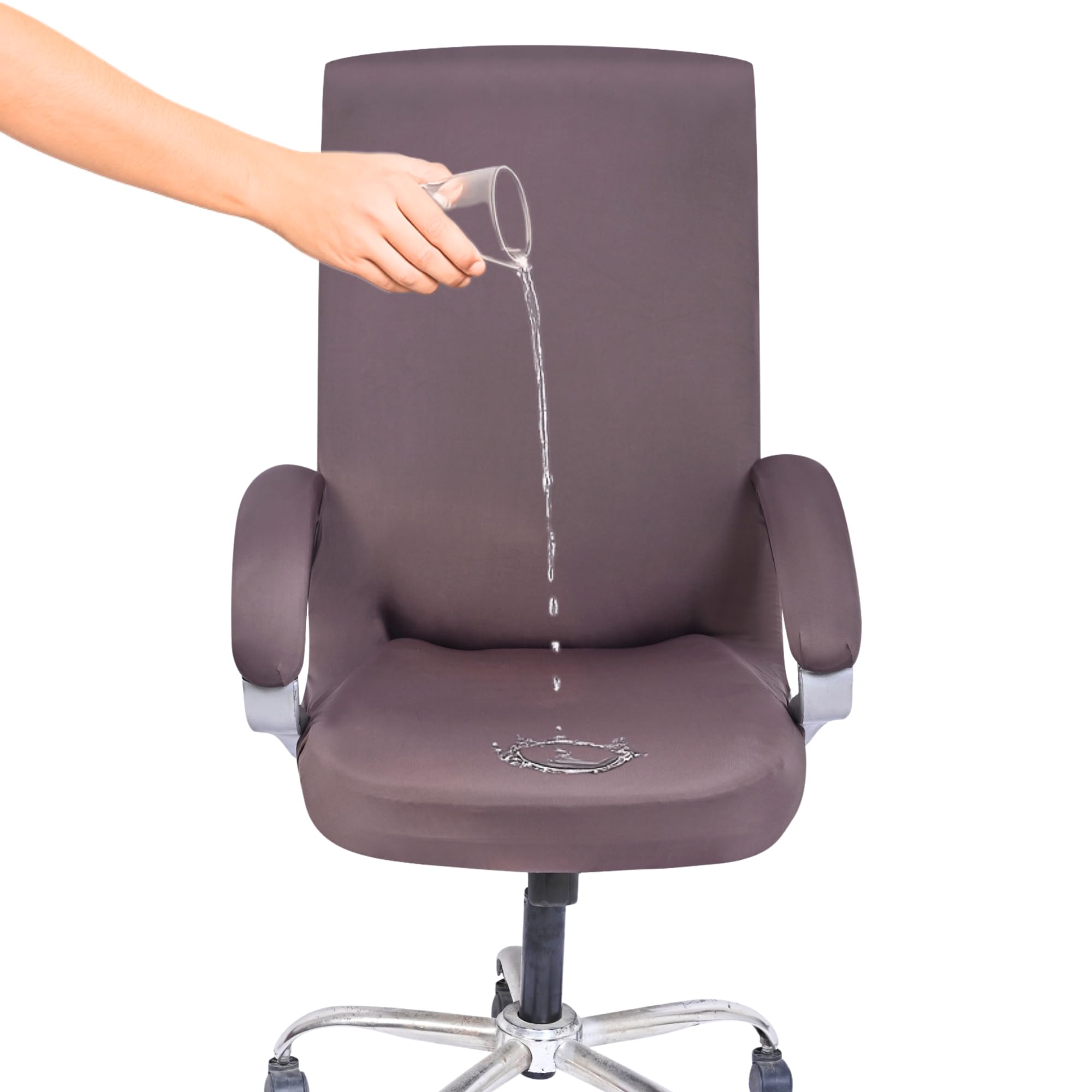Da Anushi Boss Chair Cover with Armrest Protectors - 1-Seater Office Chair Protector, Fits Back Height 71-76cm (Coffee Brown)