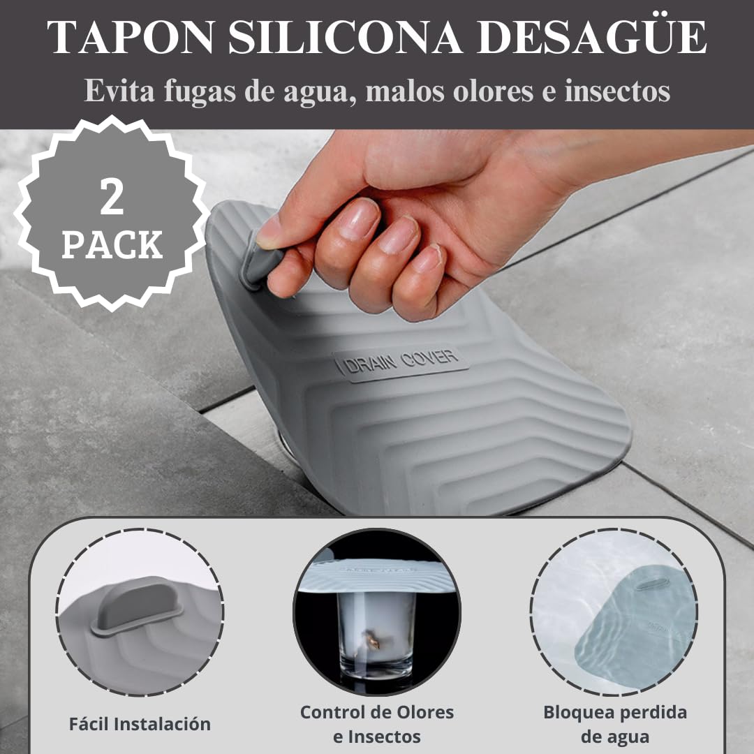 Pack de 2 Unidades - Tapa de Silicona para Desagüe Ducha - Tapón para Bañera, Ducha o Cocina - Evita Malos Olores o cucarachas - 15 centímetros.