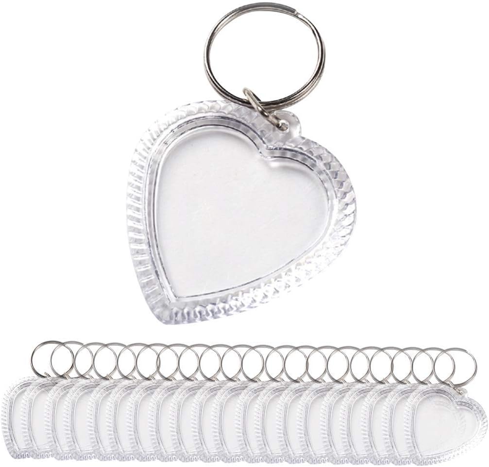 25Pcs Heart-Shaped Small Clear Acrylic Photo Keychains Double Sided Blank Custom Personalised Keychains Photo Insert Picture Frame Keychain Keyring Holder for Family Lovers and Friends