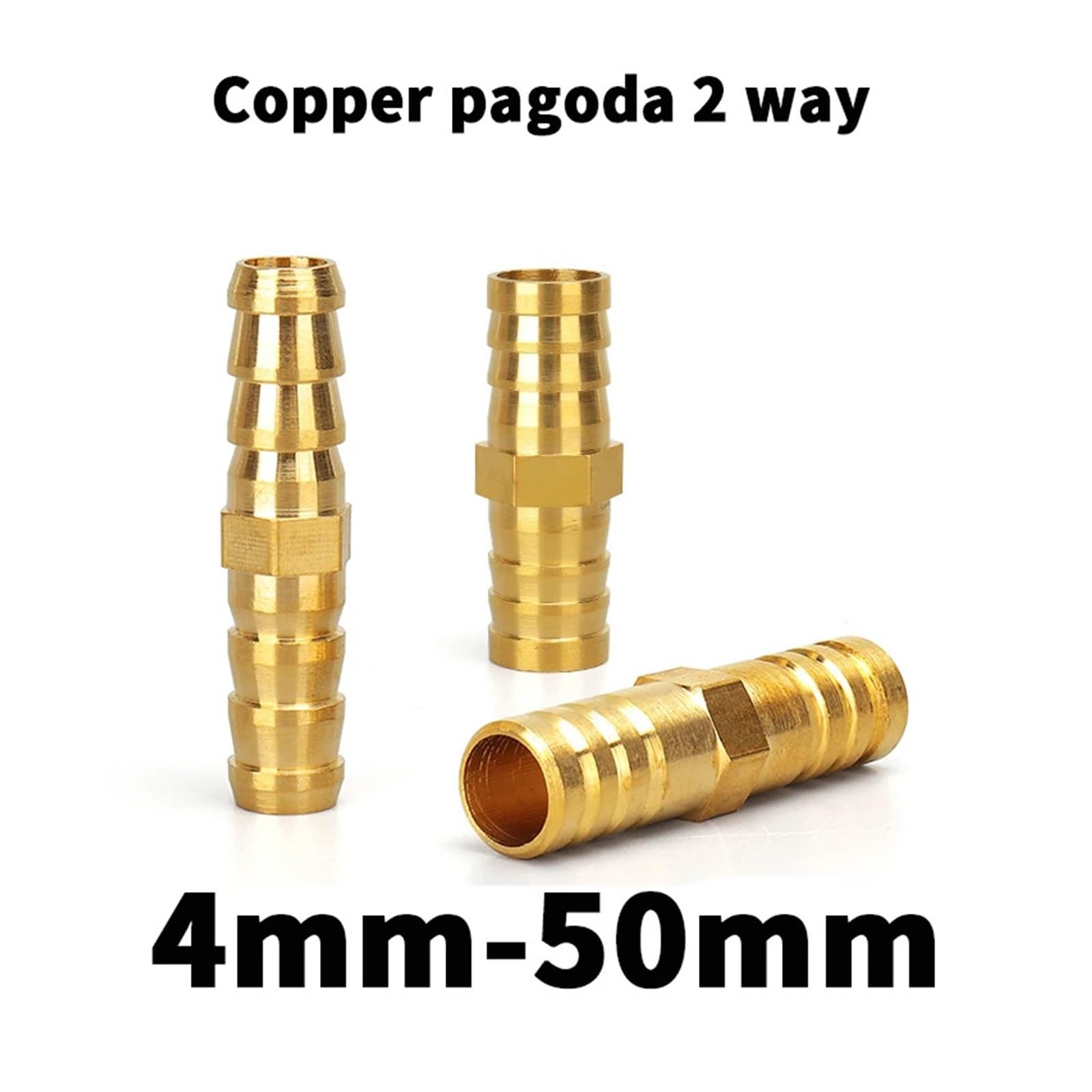 Racores de empalme con espiga de latón, Conector de cobre amarillo la pagoda manera instalación tuberías Barb 2 for tamaños múltiples manguera(50mm)