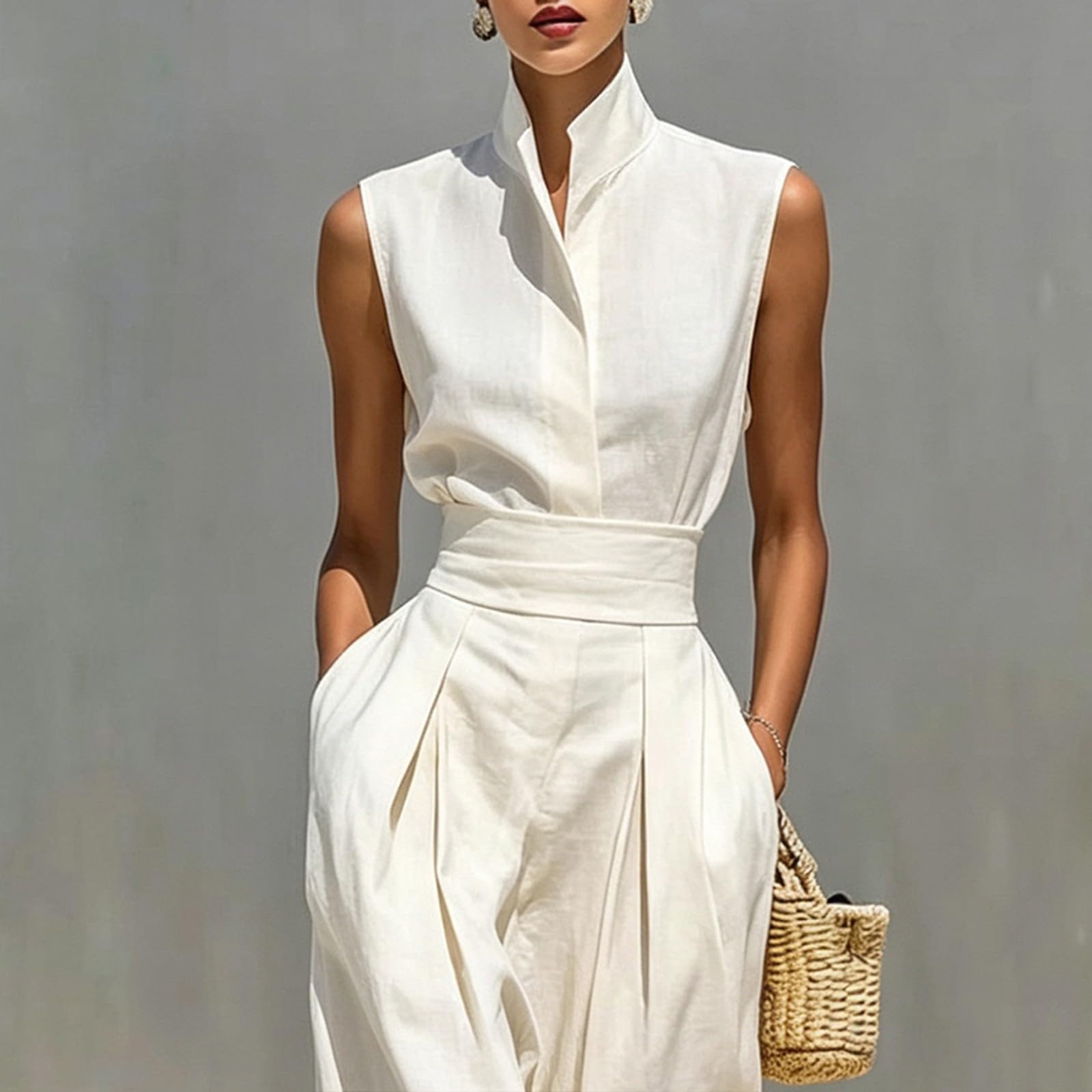 Mono para mujer, elegante, festivo, sin mangas, cuello alto, negocios