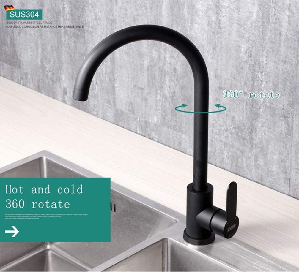 Schwarze Farbe Küchenspüle Wasserhahn 304 Edelstahl Material Heißes Und Kaltes Wasser Einzel Halter Single Hol Deck Montiert Keramische Platten-Spule, C