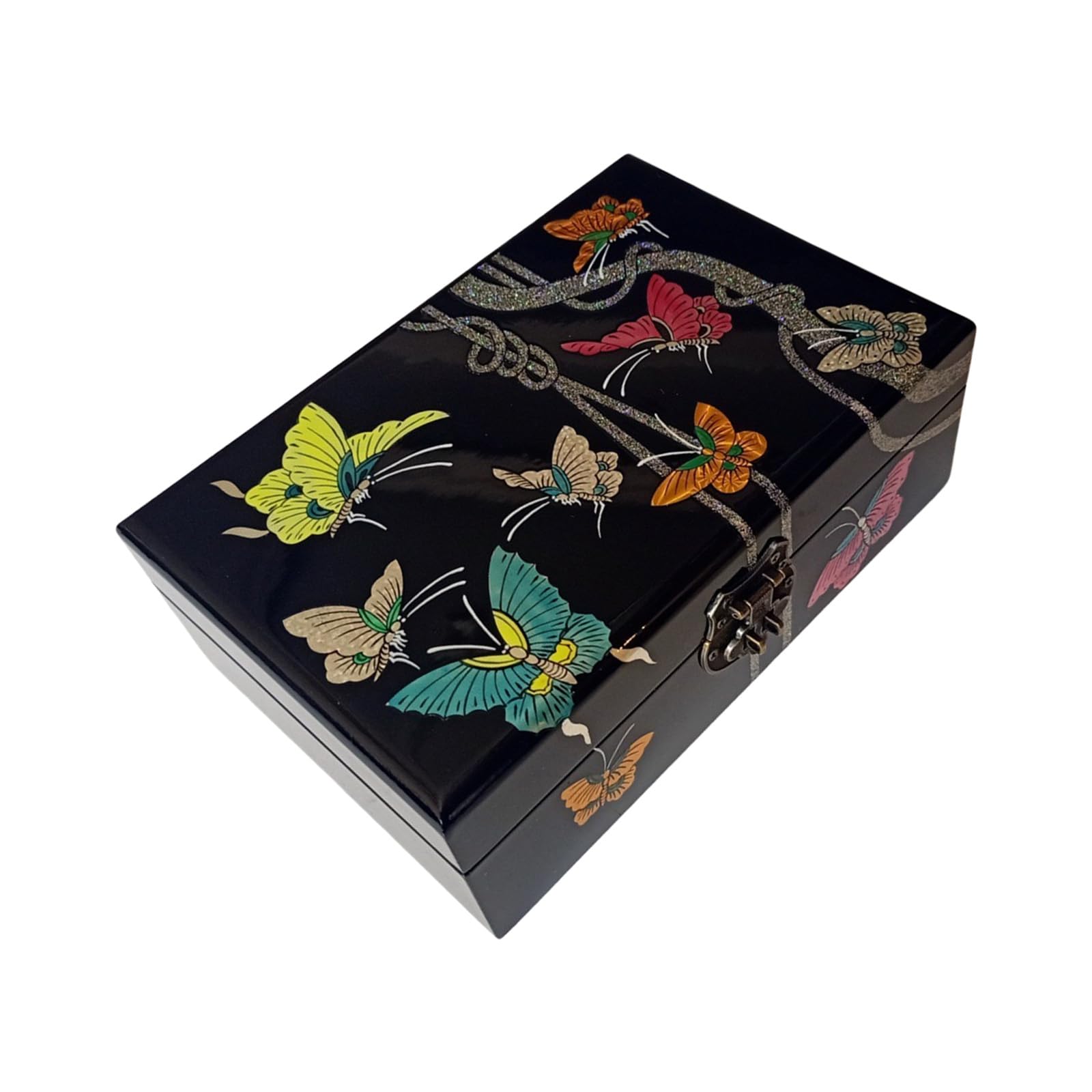 Qusinfc Secure Traditional Wood Jewelry Box Hand Painted Lacquer Storage for Accessories and Valuables Wood Jewelry Organizers