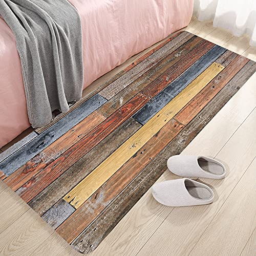LYFANS Rustic Reclaimed Wood Memory Foam Bath Mat, Non-Slip Absorbent Flannel Bathroom Rug, Soft Quick Dry Shower Floor Mat for Tub, Kitchen, Bedroom