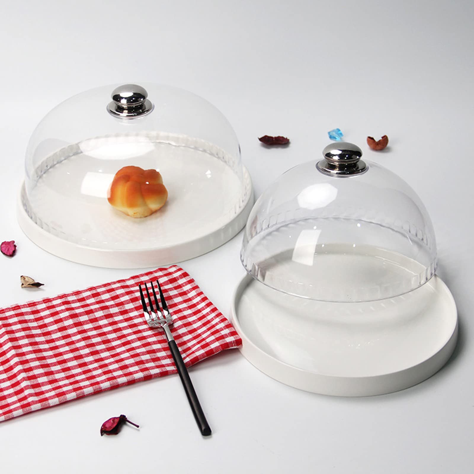 Tapa para el microondas,Juego de soporte redondo para pasteles, recipiente de exhibición de pasteles con cubierta de cúpula de plástico y vidrio, tapa protectora contra salpicaduras de alime