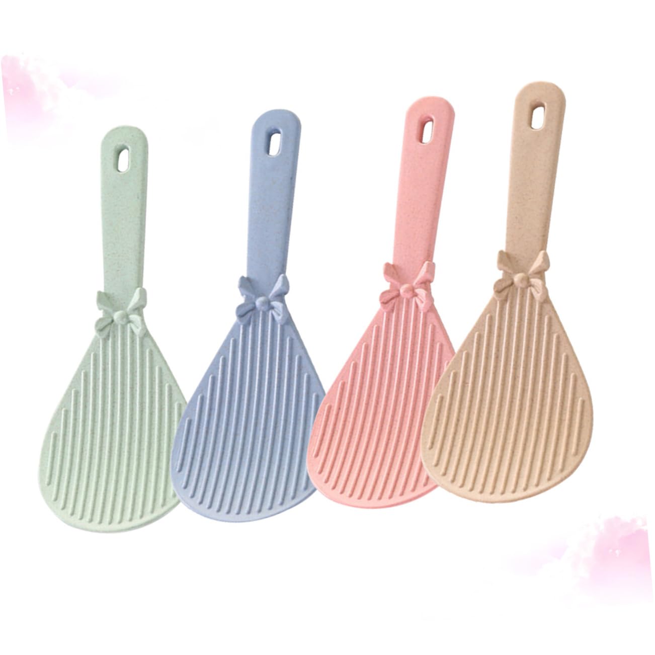 ABOOFAN 4 Pcs Wheat Straw Spoons Lightweight and Sturdy Rice Scoops for Food Serving Kitchen Utensils Blue Pink Green for Home and Restaurant Use