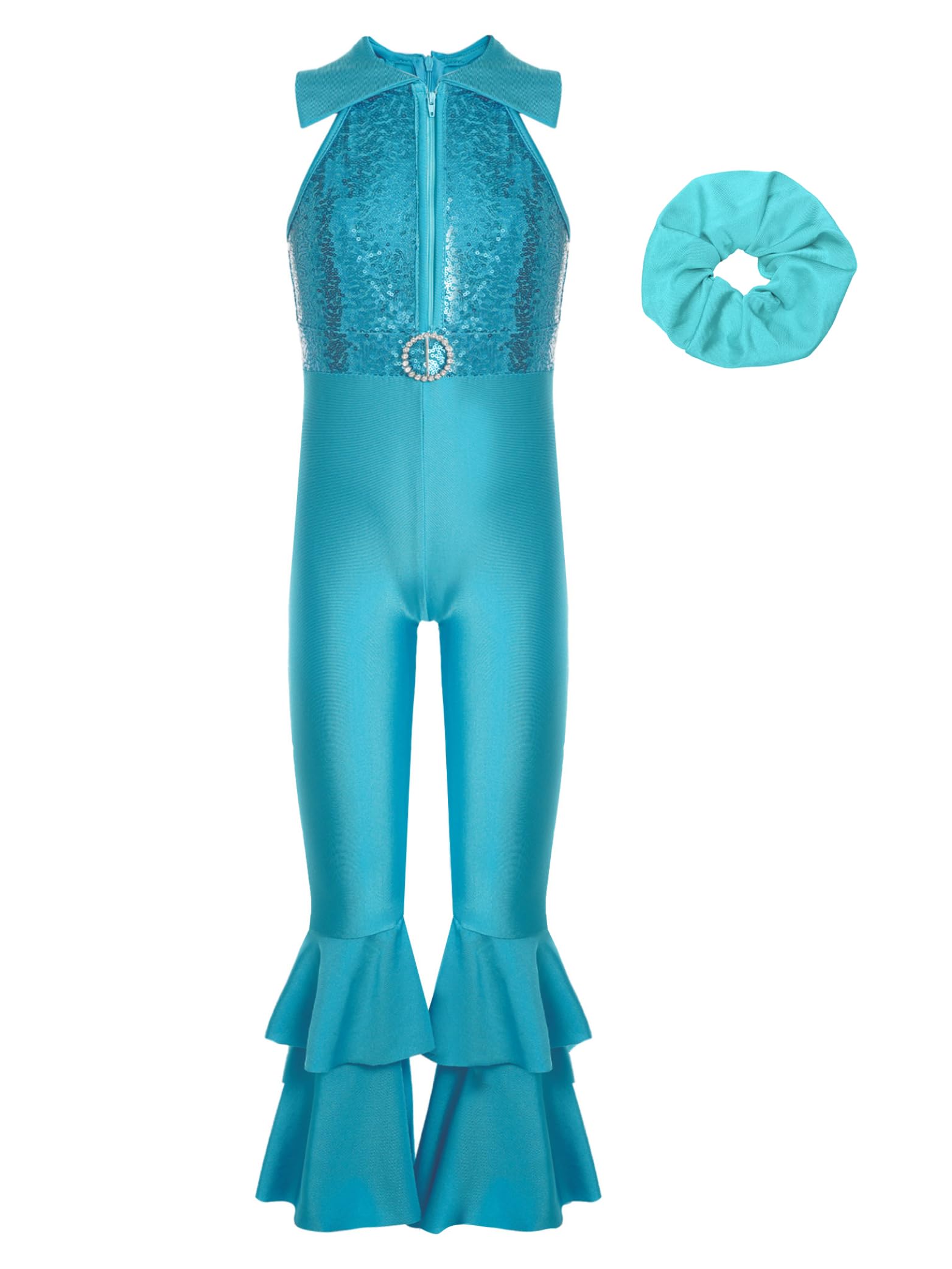 Jhaoyu Enfants Filles Combinaison Brillante Métallique À Paillettes Jumpsuit Jazz Disco Tenue De Danse Sans Manches Justaucorps De Danse