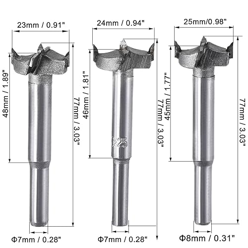 Miniatura 2 de uxcell Forstner - Brocas de taladro para madera, 0.906 in, 0.945 in, 0.984 in de diámetro, sierra de agujero de carburo, punta de acero de aleación,