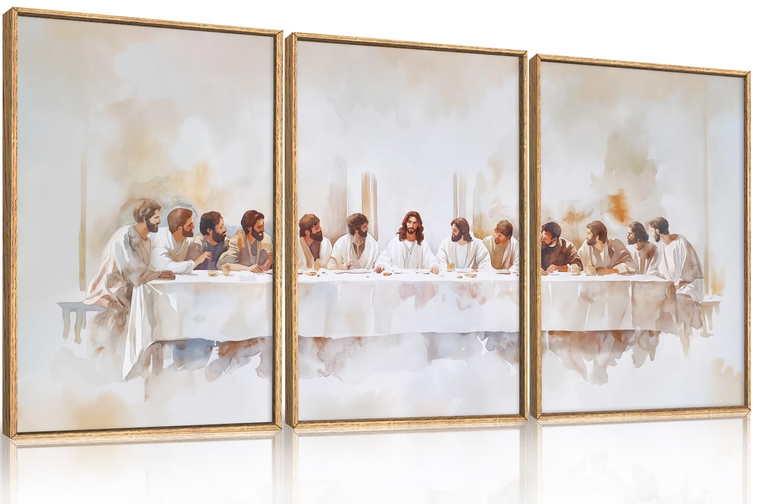 KAIRNE Jesus Last Supper Christian Framed Canvas Wall Art Set-24"x36"x3 | Christ Twelve Apostle Wall Decor,Neutral Religious Art Prints,Mid Century Artwork for Living Room,Bedroom,Dining Room,Church