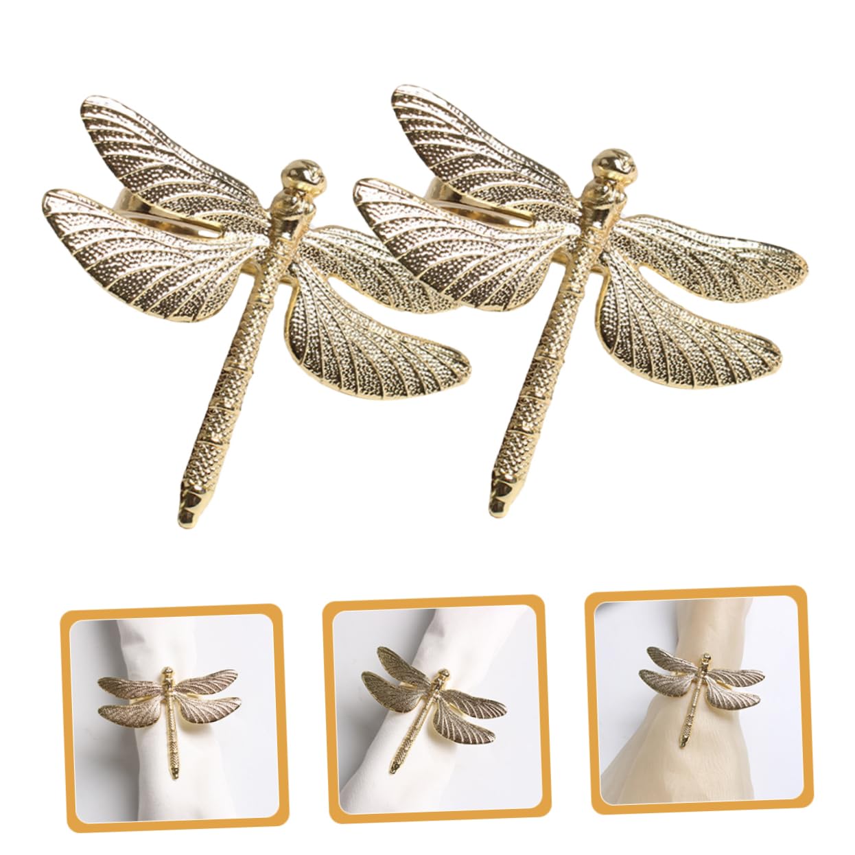 IMIKEYA 4 Sätze Libelle Serviettenringe Dekoration Weihnachten Weinachtsdeko Weihnachtdeko Tischschmuck Tischserviettenringe Libellen-esszimmerdekorationen Zinklegierung Golden 6 Stück * 4