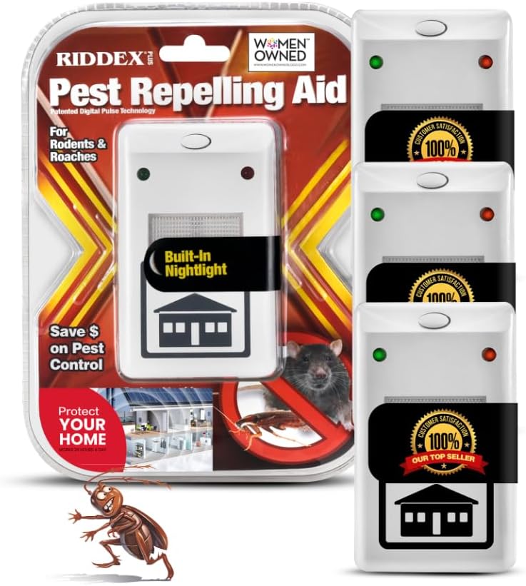 RIDDEX Repelente de insectos Plus Enchufe, disuasorio de ratones Control de plagas para defensa contra ratas, ratones, cucarachas, insectos e