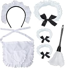 Yewong French Maid Cleaning Lady Costume Accessories Set Anime Lace Hair Hoop Ruffled Apron Feather Duster for Maid Dress Up