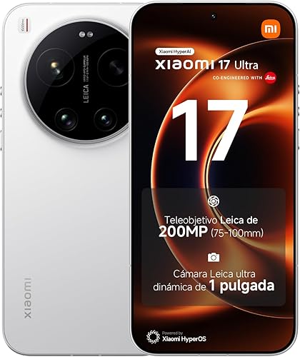 XIAOMI 17 Ultra - Smartphone de 16+512GB, Teleobjetivo Leica de 200 MP (75-100 mm), Snapdragon 8 Elite Gen 5, HyperAI, 1 año de garantía Extra, Cargador no Incluido, Blanco (Versión ES)