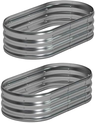 Foxlang 4x2x1ft(2 Pack) Galvanized Oval Raised Garden Bed,Outdoor Planter Box Metal Patio Kit Planting Bed for Vegetables Flowers Herb,Silver