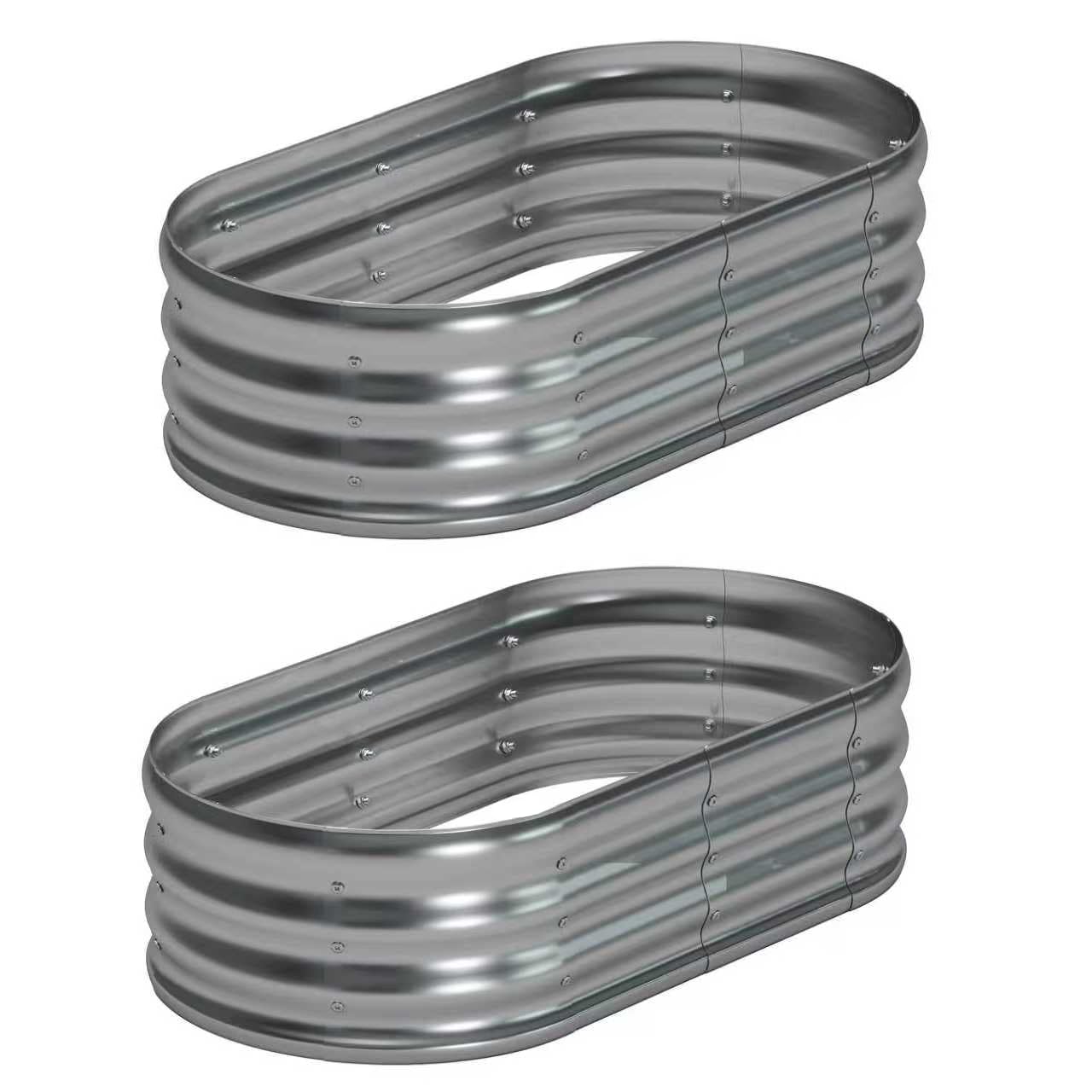 Photo 1 of Foxlang 4x2x1ft(2 Pack) Galvanized Oval Raised Garden Bed,Outdoor Planter Box Metal Patio Kit Planting Bed for Vegetables Flowers Herb,Silver