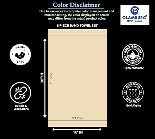 Miniatura 6 de GLAMBURG Juego de 6 toallas de mano ultrasuaves de 16 x 28 pulgadas, 100% algodón hilado en anillo, toallas de mano duraderas y altamente