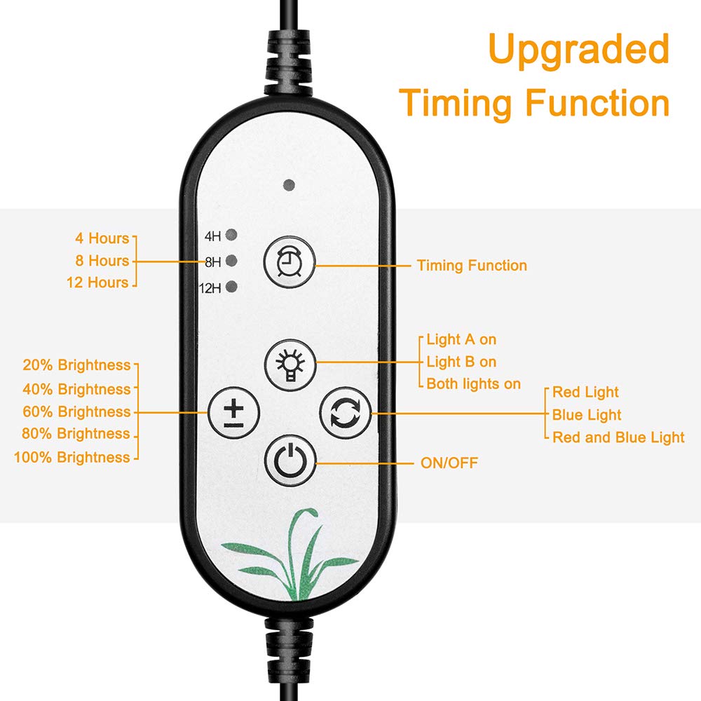 Lampada Piante, LED Coltiva La Luce Regolabile, USB Ricaricabile Telecomando Luce Crescita Pianta, LED Plant Light per Soggiorno Ufficio Interno