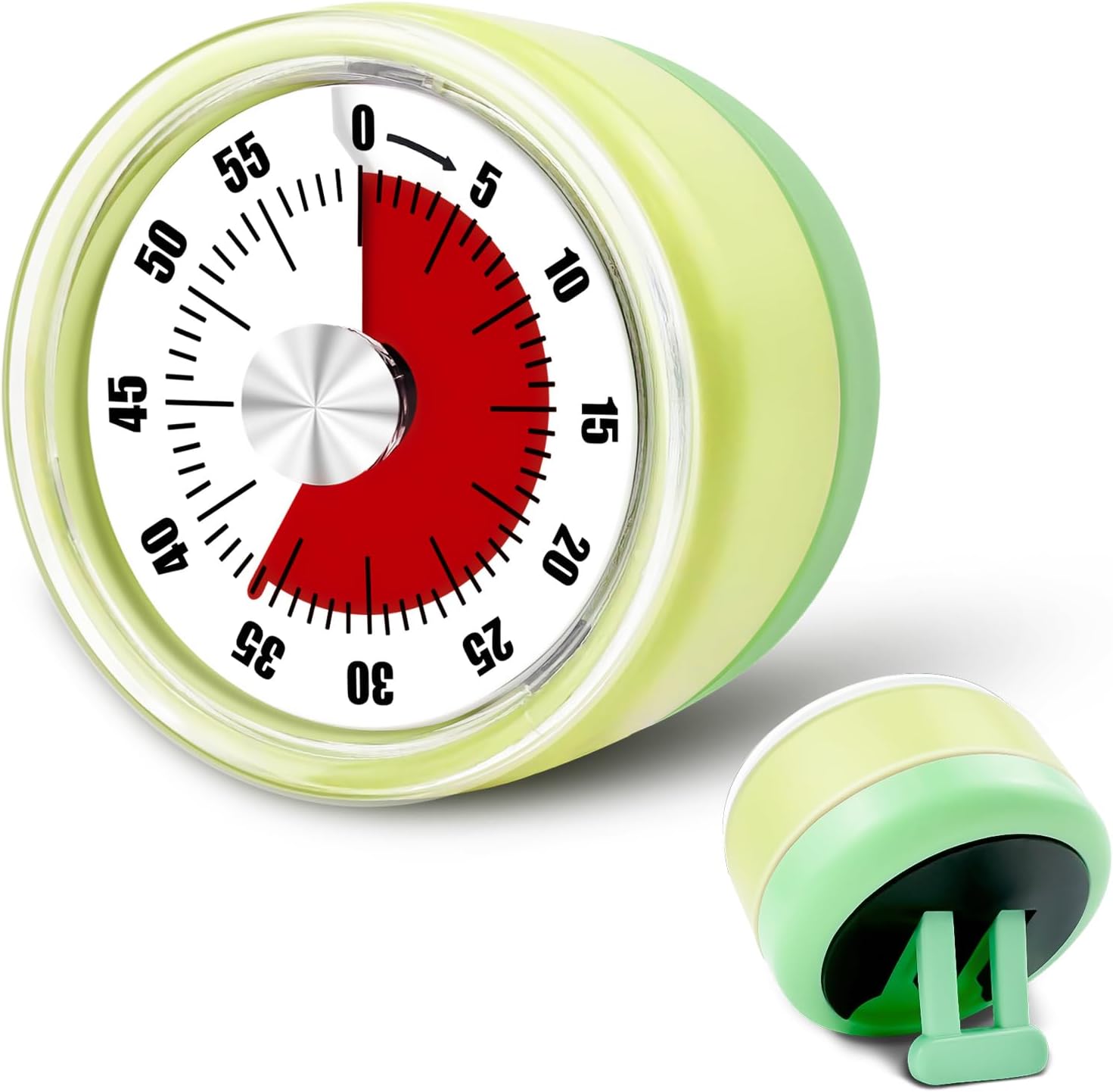 Kitchen Timers for Cooking, 0-60 Minute Manual Cooking Magnetic Timer with Loud Alarm, Visual Timer for Kids with Stand, 100% Mechanical Classroom Desk Timer for Kitchen Office, Green