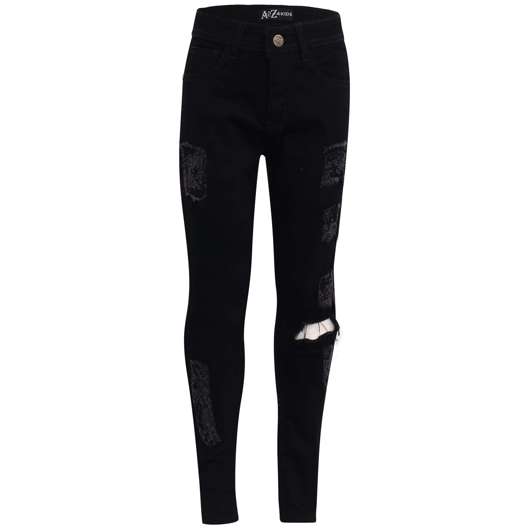 A2z 4 Kids Girls Jet Black Kids Stretchy Denim Jeans Ripped Faded Fashion Jeggings Skinny - Jeans Jn32 13