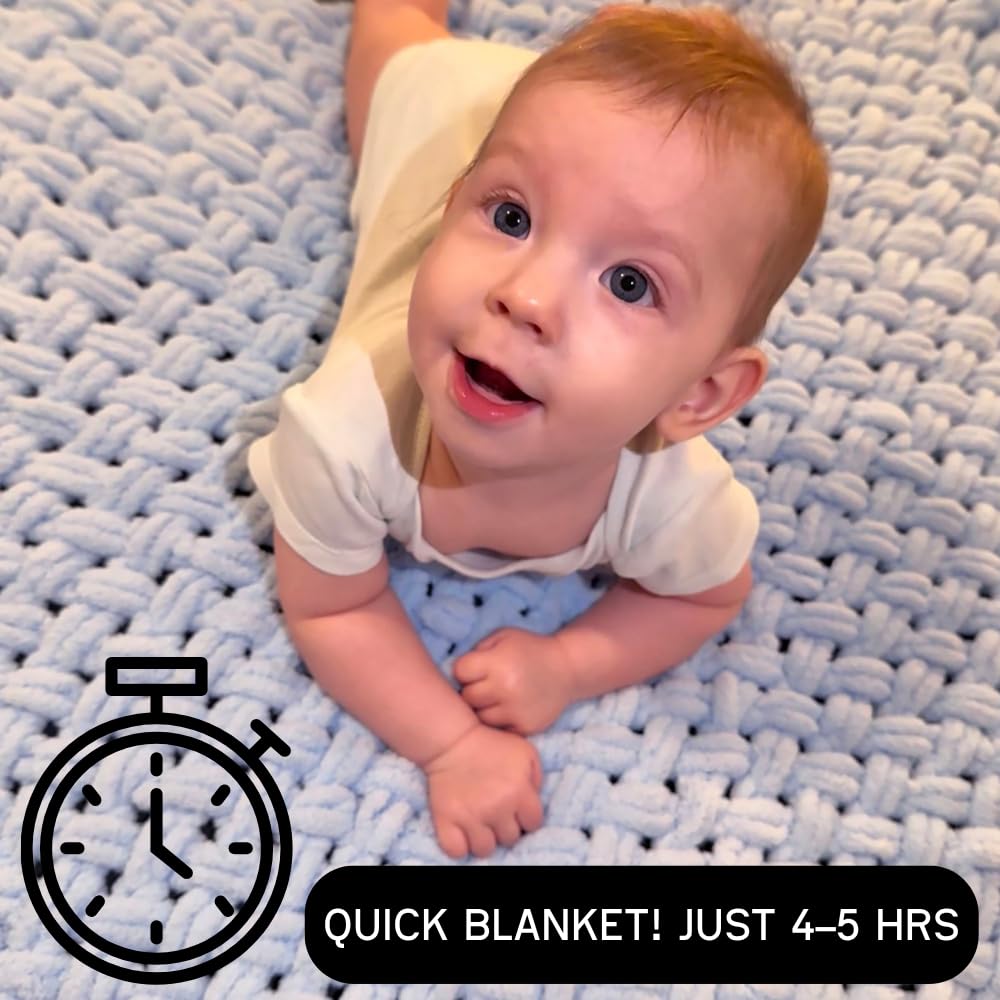 Anfänger-Bastelset - Easy Loop Garn Baby Decke Kit für Erwachsene & Kinder, DIY Armstrickset mit weichem Chenille-Garn, perfektes handgemachtes Geschenk (Blau)