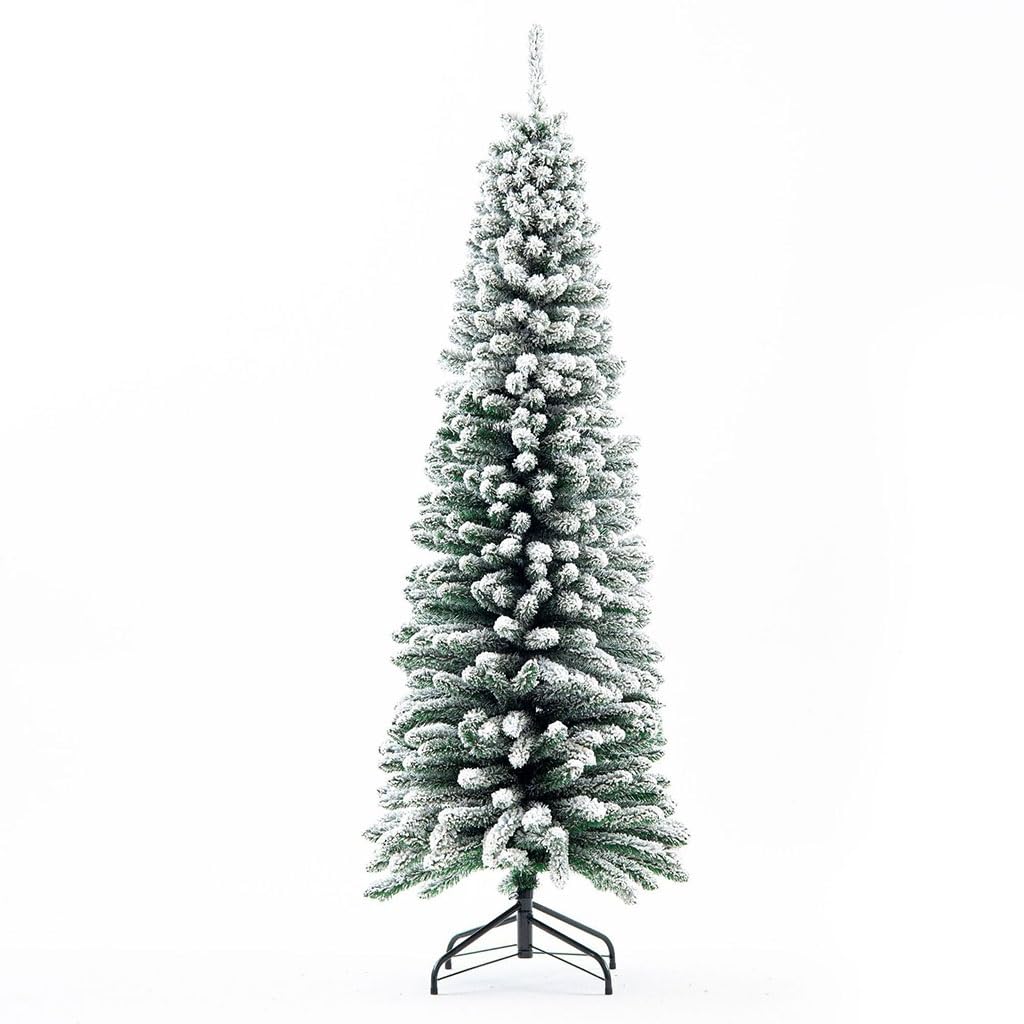 Sapin De Noël Artificiel en PVC 150/180 Cm Sapin De Noël Floqué Blanc Mince Décoration De La Maison Décorations De Noël À Effets Variés (Color : Blanc, S : 180cm(70.8inches))