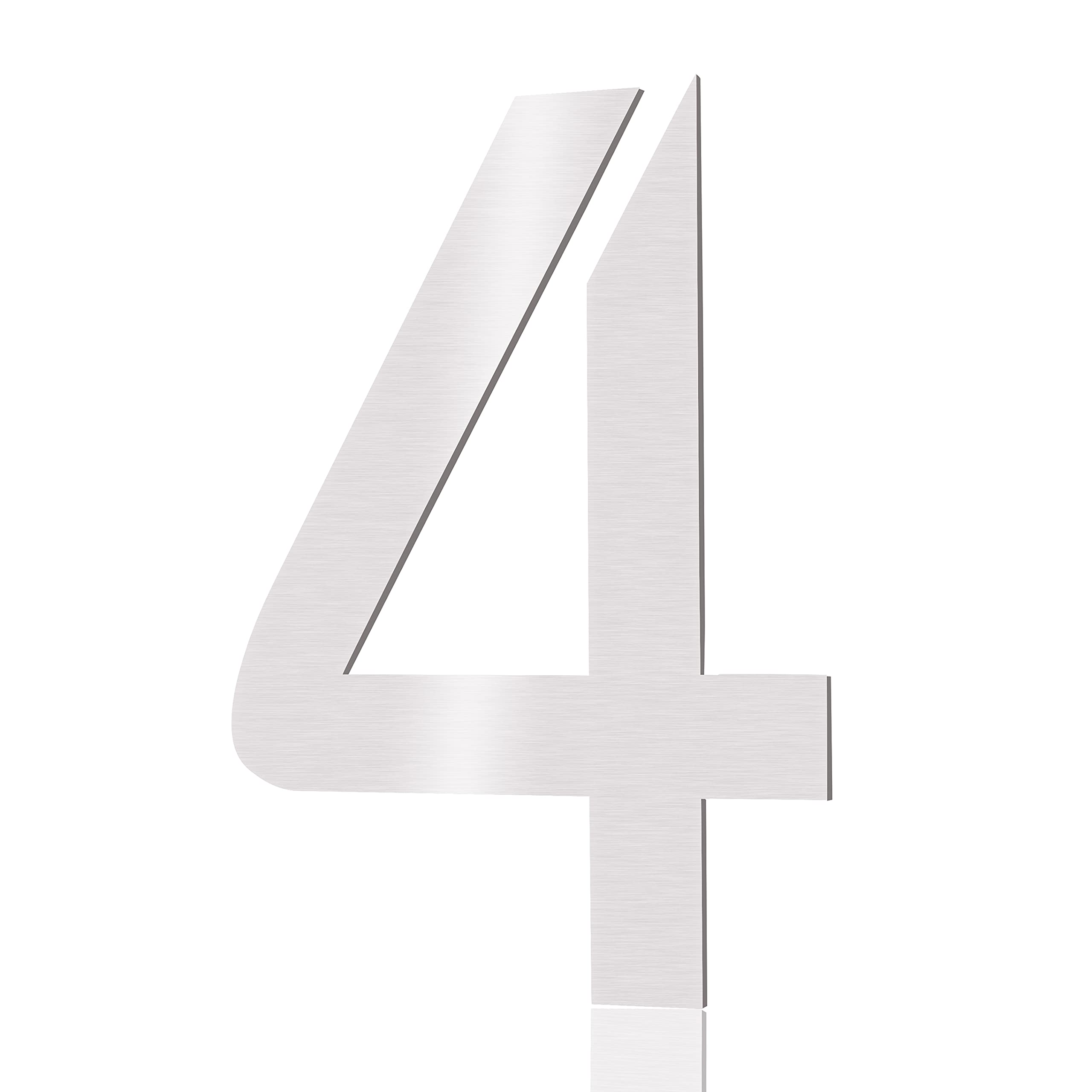 5 inch House Numbers, Self-adhesive Stainless Steel Modern House Numbers, Easy to Install Address Numbers for Houses (Silver Stainless Steel 4)