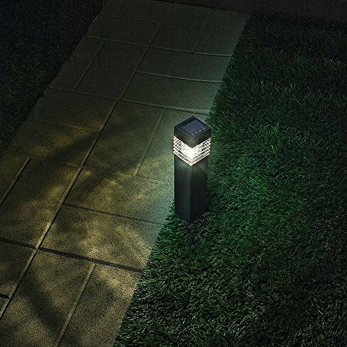 Sogrand Solar Square Bollard Pathway Decoration Garden Stake Light with White Led, Set of 3
