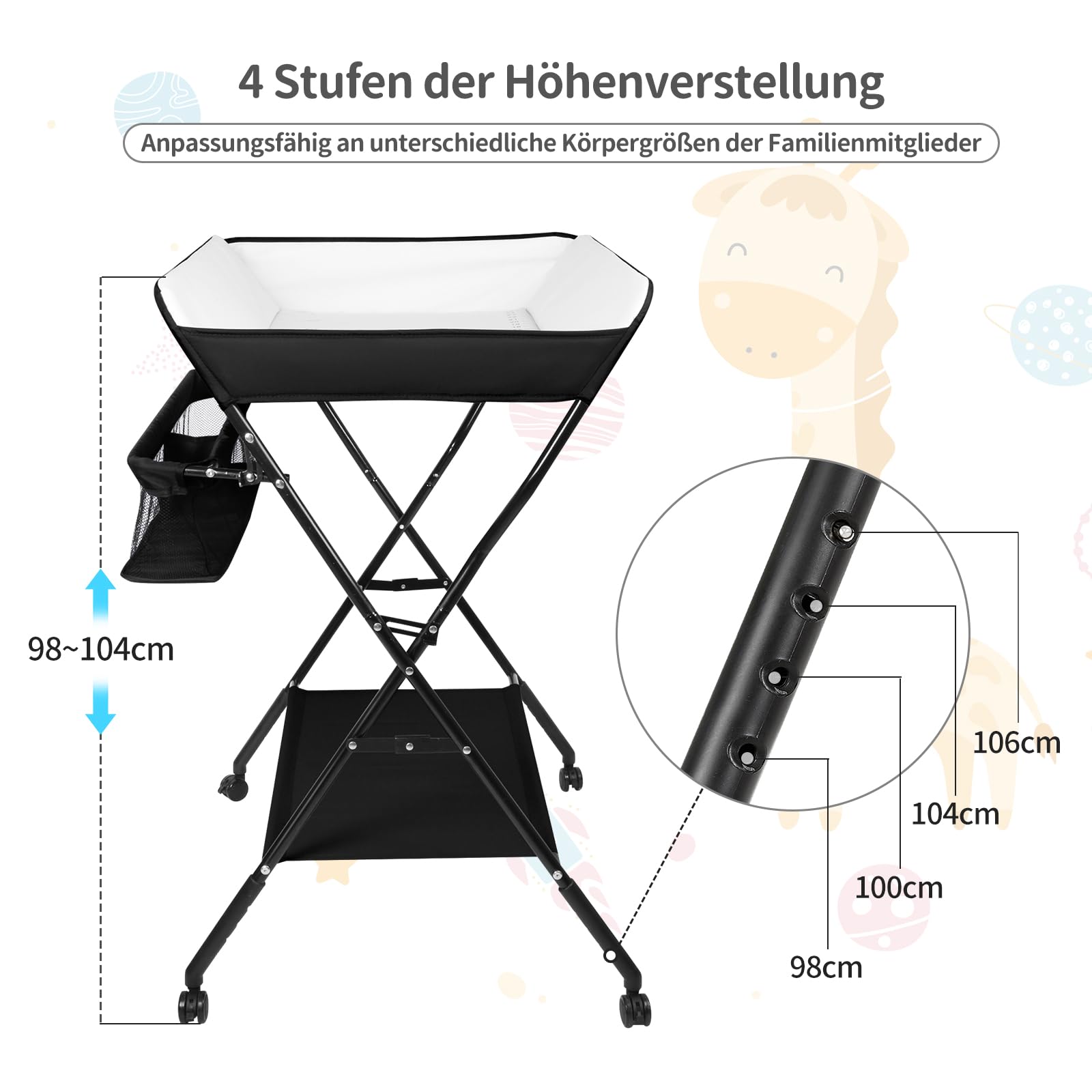 OHMG - Mesa cambiador plegable y portátil, mesa cambiador plegable y portátil, mesa de pañales plegable para dormitorio, estructura estable cuadrilatera