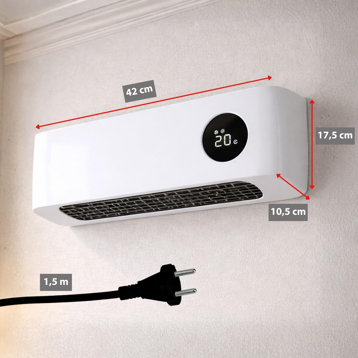 alpina Chauffage Mural 1000-2000W - Chauffage Céramique PTC avec Télécommande - Réglable en Température et Minuterie - Radiateur Mural pour Intérieur, Blanc