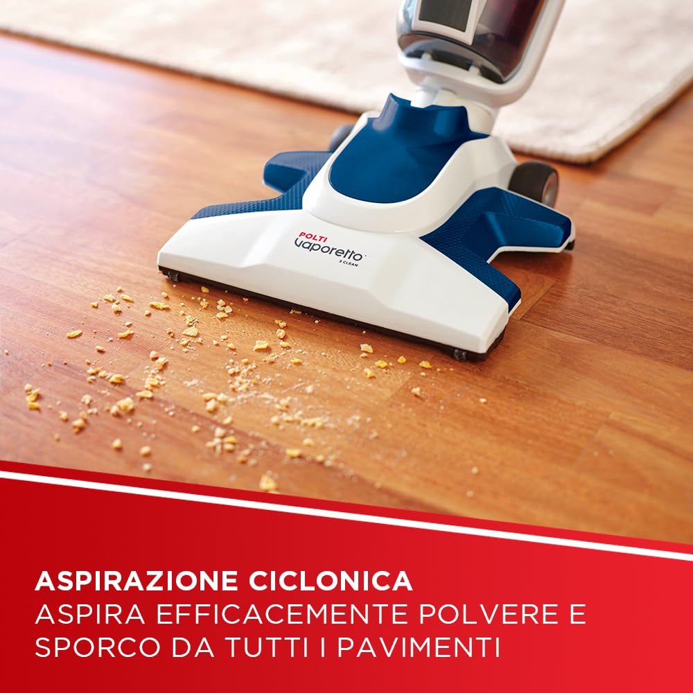 Polti Vaporetto 3 Clean Blue Aspirapolvere Lavapavimenti con Pulitore a Vapore Portatile, 3 Prodotti in 1, 14 Accessori, Aspirazione Ciclonica senza Sacco, Potenza Max 1800 W, Bianco e Blu