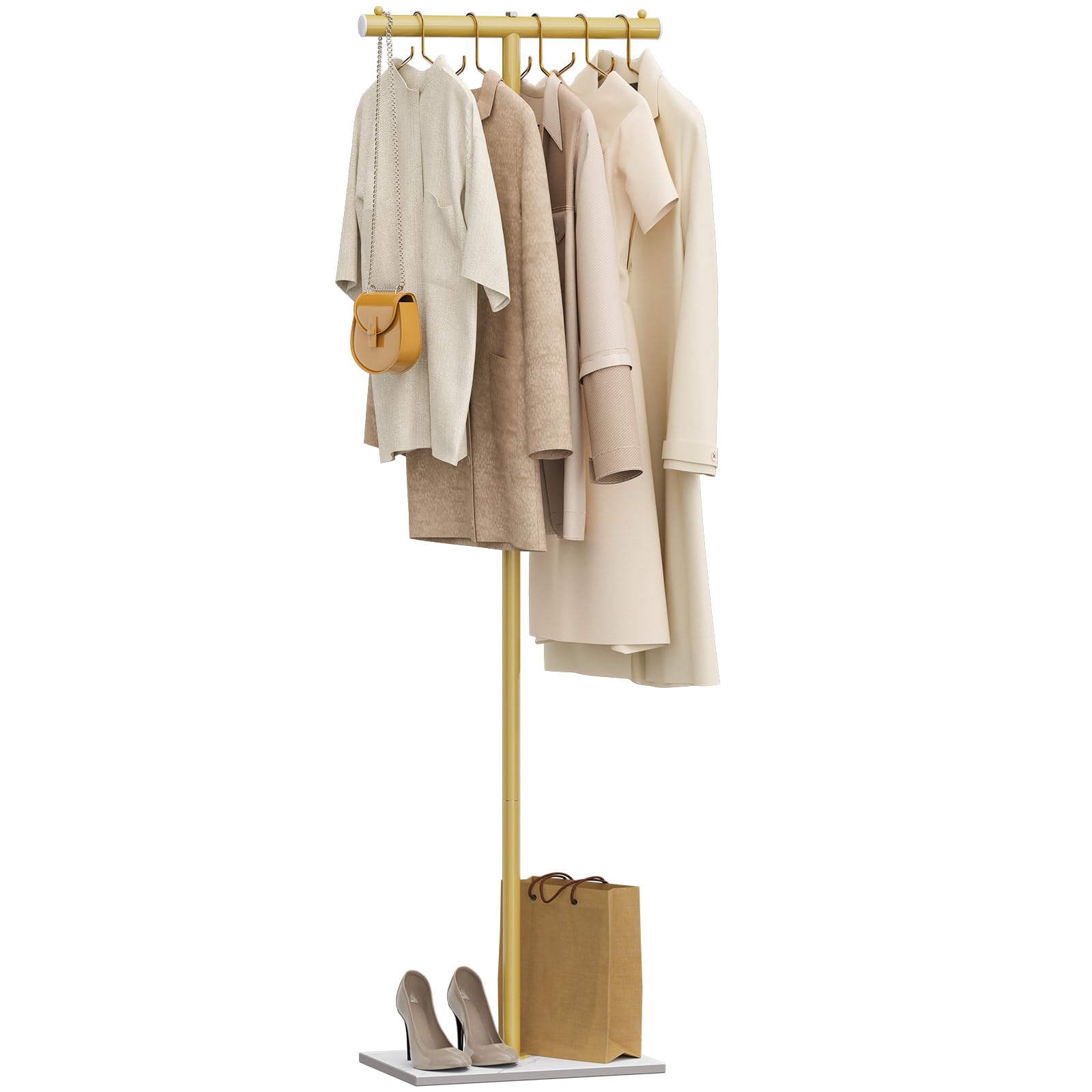 OUTBROS Metall Freistehend Garderobenständer, Jackenständer für Kleidung, Garderobe mit NatüRliche Stabile Felsbasis, 175cm Modern kleiderständer Passend für EingäNge, Korridore, Hallen, Goldene