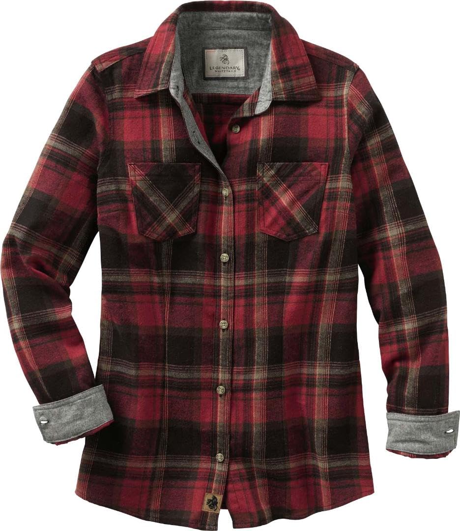 Women's Cottage Escape Flannel Long Sleeve Plaid and Solid Color Clothes for Women, Fitted Button Down Shirt (Pack of 1)