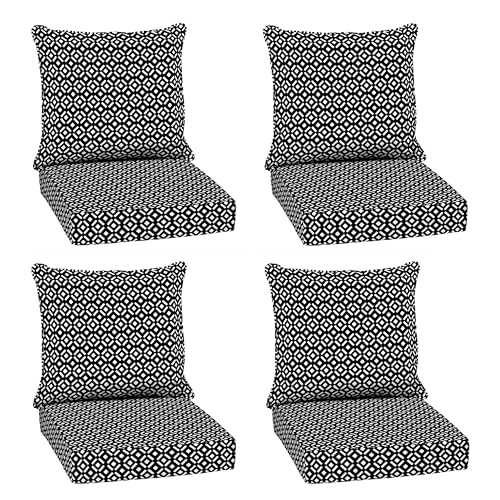 Image of Arden Deep Seat Outdoor Chair Cushion Set (4-Pack), 24 in x 24 in, Weather-Proof, Rain-Proof, Fade Resistant Patio Cushion Set for Chair, Sofa, and Couch Black Demi Tile