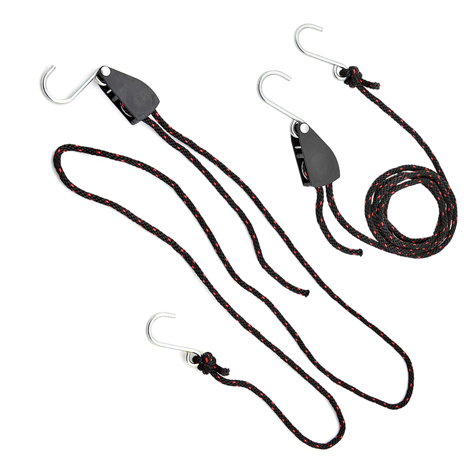 2 Pack Kayak Rope Lock Tie Down Strap, Ratchet Pulley System, Galvanized Iron Hooks for Kayak, Canoe (2.5m)
