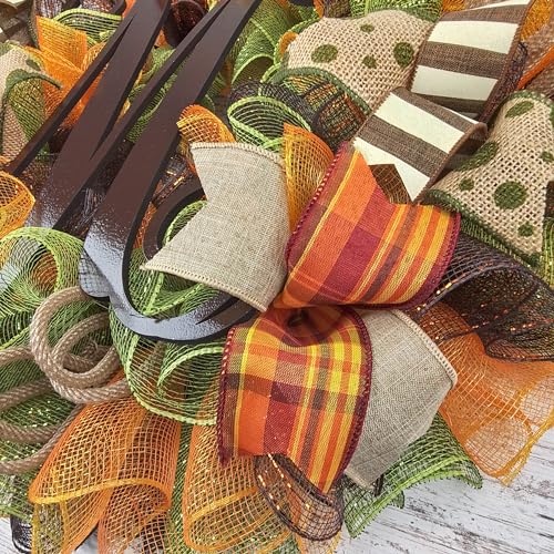 Yellow Welcome Fall Thanksgiving Autumn Door Wreath - Burlap Green Brown Orange White : F1 - Image 7