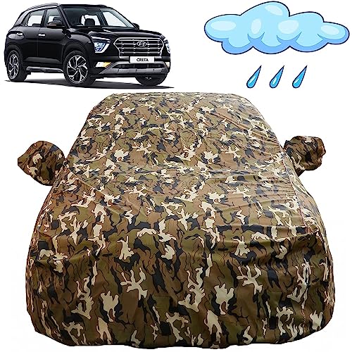 Image of Autofact Waterproof Car Body Cover Compatible with Hyundai Creta (2020 to 2022) with Mirror Pockets (Camouflage Design).