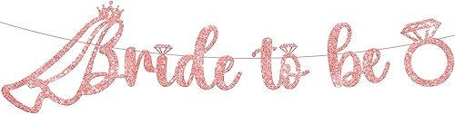 KatchOn, Cartel con purpurina de oro rosa con la frase "Bride To Be"  Pre-encordado, 10 pies  Letrero de novia con anillo para decoraciones de