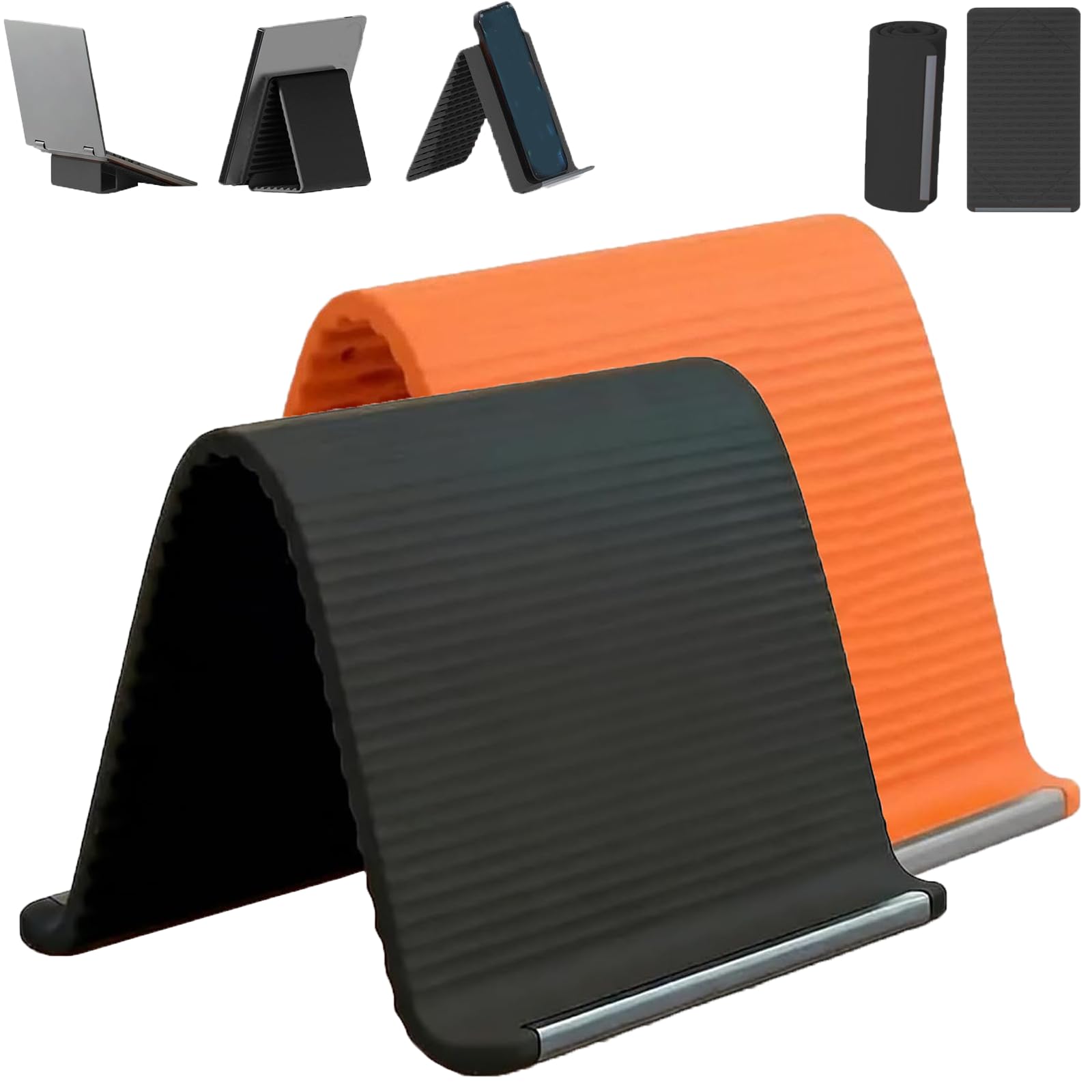 Generico Supporto Telefonico in Silicone Pieghevole Portatile, Supporto Ergonomico Portatile, Piegabile Liberamente in Qualsiasi Forma, in Alluminio in Silicone Flessibile (black+orange)