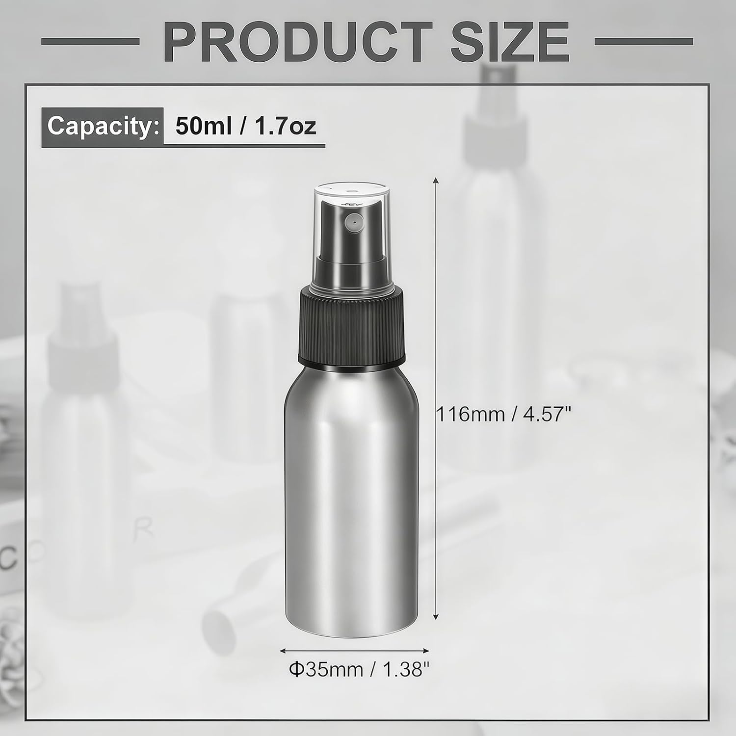 3 Pcs Aluminum Fine Mist Spray Bottle with Black Pump Sprayer Empty Sample Atomizer Containers for Essential Oils Perfume Aromatherapy Makeup Water size 50ml/1.7oz image 2