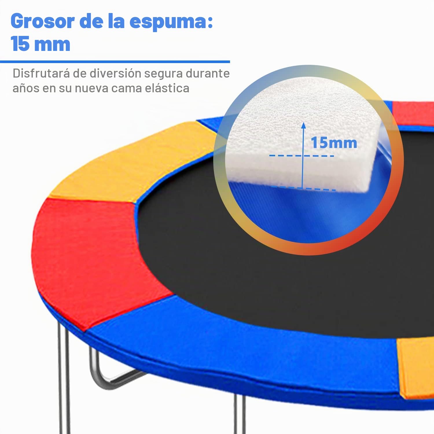 Herrselsam Cubierta de borde para cama elástica, resistente a los rayos UV, protección de bordes, alfombrilla de seguridad, accesorio para cama elástica de fitness, multicolor
