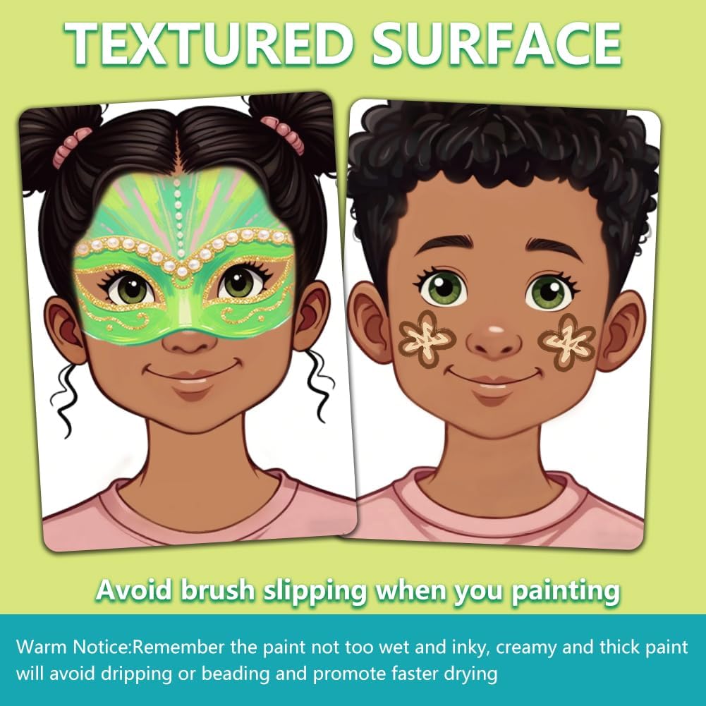 DELORIGIN 2pcs Face Painting Practice Board A4 Size Reusable Makeup Painting Practice Boards Stage Makeup Exercise Tool Facial Face Paint Supplies for Makeup Beginner(Black Hair Dark Skin Men Woman)