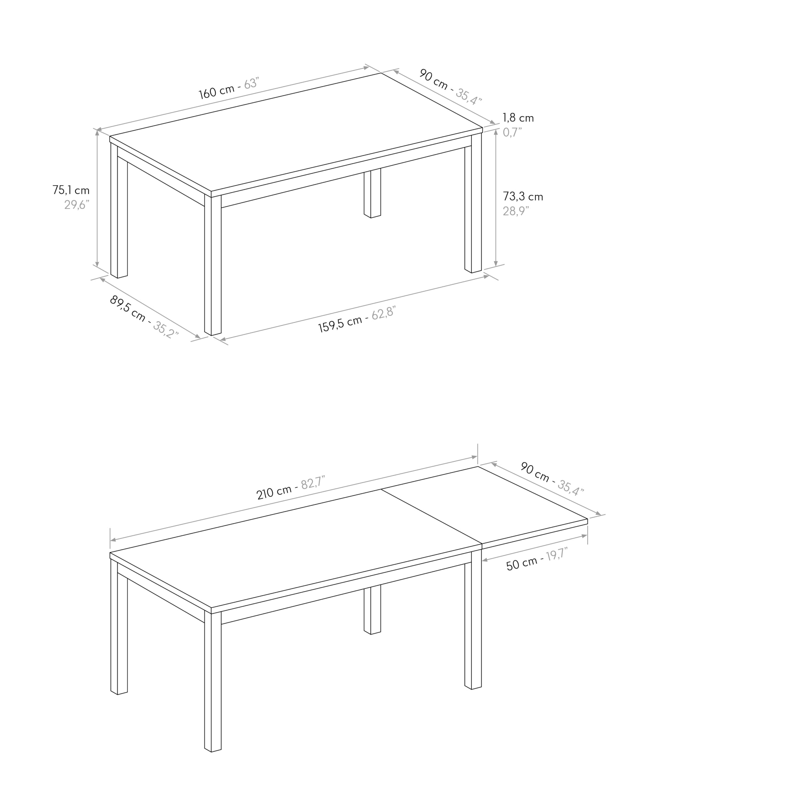 PAZZO DESIGN Table extensible Elena, plateau en bois plaqué, base en métal, fabriquée en Italie (base noire, chêne rustique, 160 x 90 x 75 cm) – id_2090