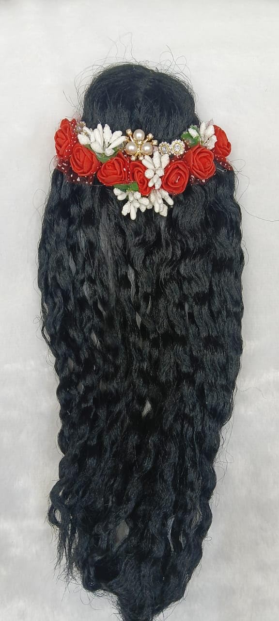 Sugandhit Handcrafted Radha Rani Long Decorated Curley Black Hair Devi Idol -Long Decoration Wig (12 inch Radha Rani)-image-47