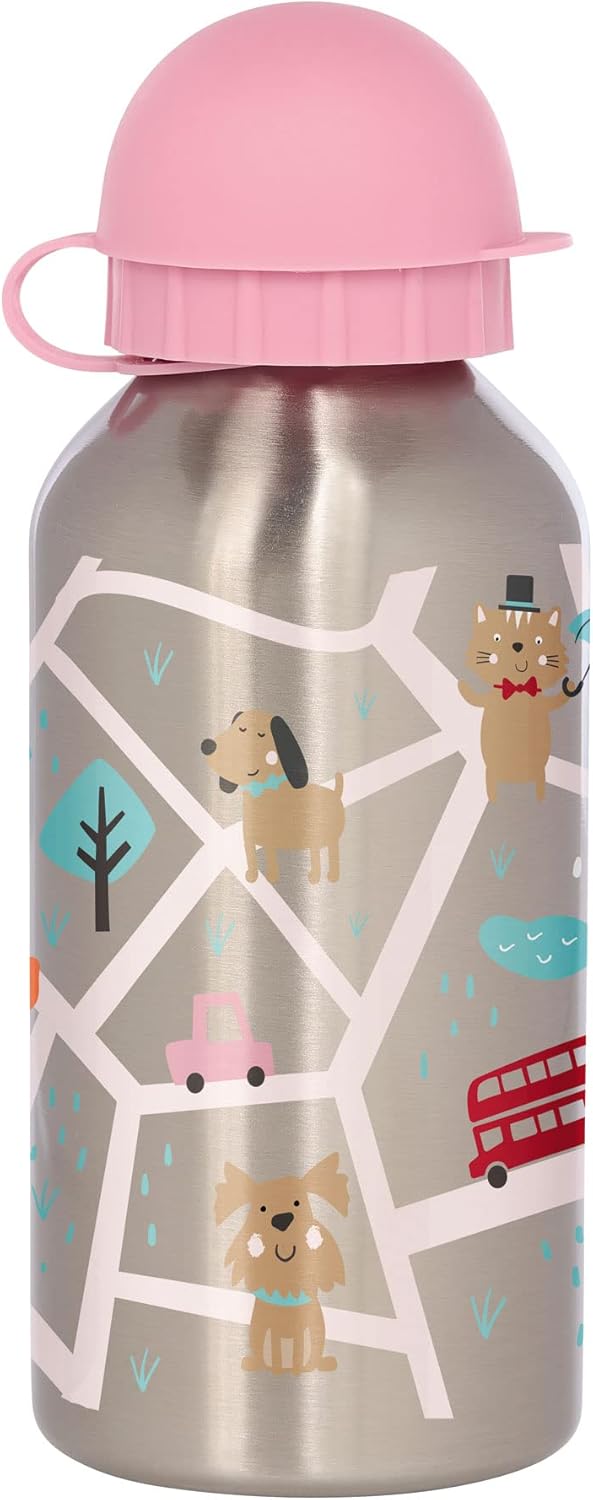Sigikid 25141 Stainless Steel Drinking Bottle Cat Green Children's Bottle Girls Accessories Recommended from 3 Years Pink 400 ml 6.6 x 17 x 6.6