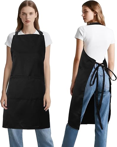 Delantal de cocina para mujeres y hombres con bolsillos, delantales de arte de chef para cocinar, pintura, cerámica, cerámica